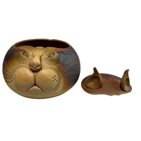 RARE CAT FACE BOWL STUDIO POTTERY KITTEN BOWL TAN BROWN 4.5"X 5.25" HTF NO FLAWS - Picture 4 of 4